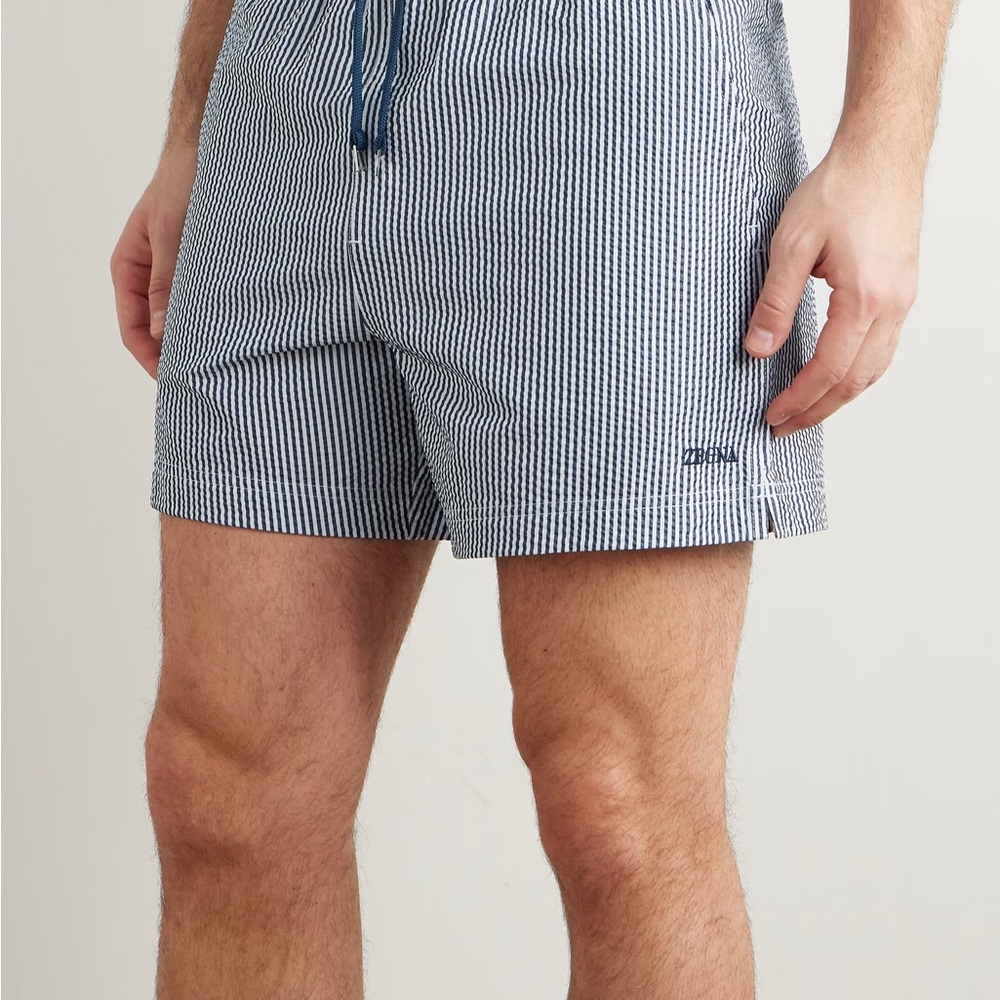 Navy Striped Men's Swim Trunks
